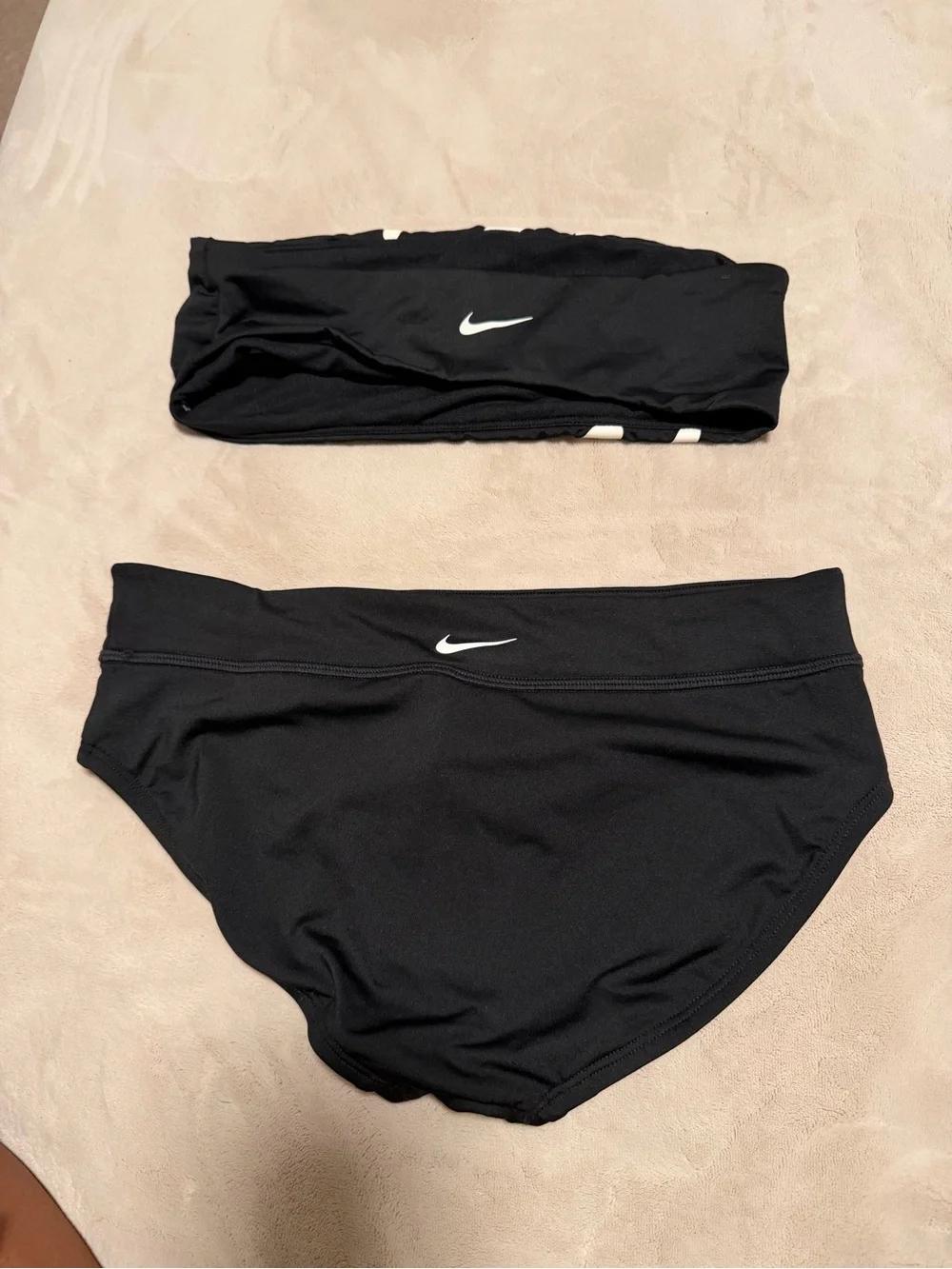 Nike Black Bandeau Bikini Set with White Stripe Detail - Women Swim